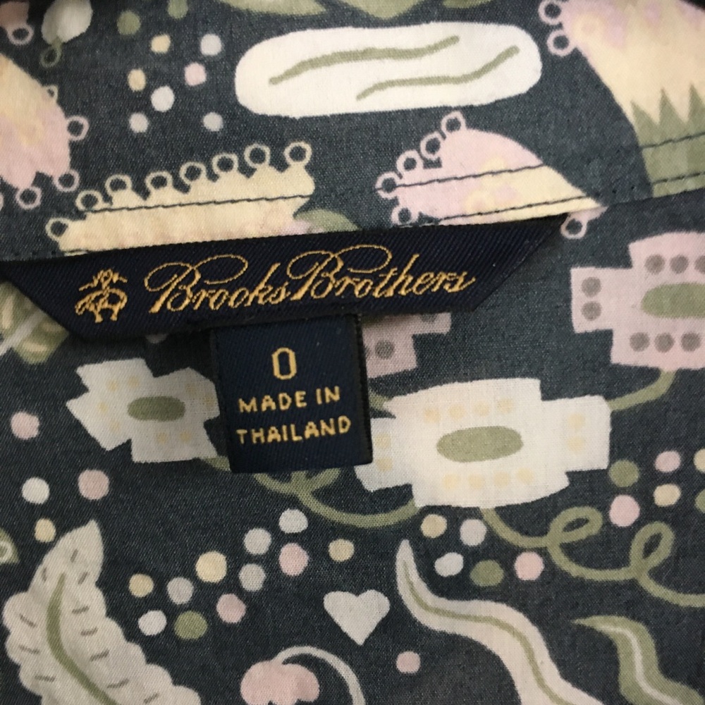 Brooks Brothers 100% Cotton Button Down Blouse Floral Paisley 0 Green Pink - Picture 2 of 10